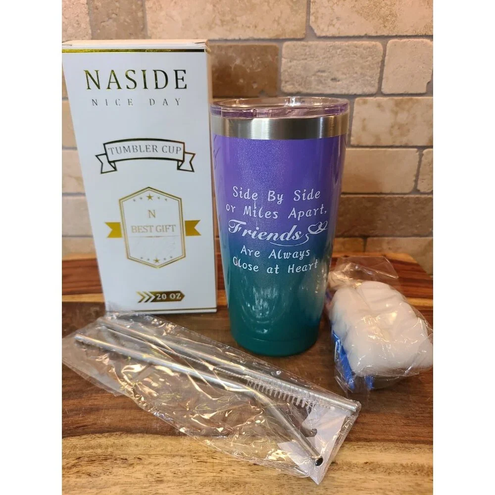 Tumbler 20oz Travel Mug Cup Side By Side or Miles Apart Friends are Always Close - Picture 2 of 4